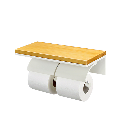 Portarotolo doppio con mensola in legno (alluminio con rivestimento avorio)